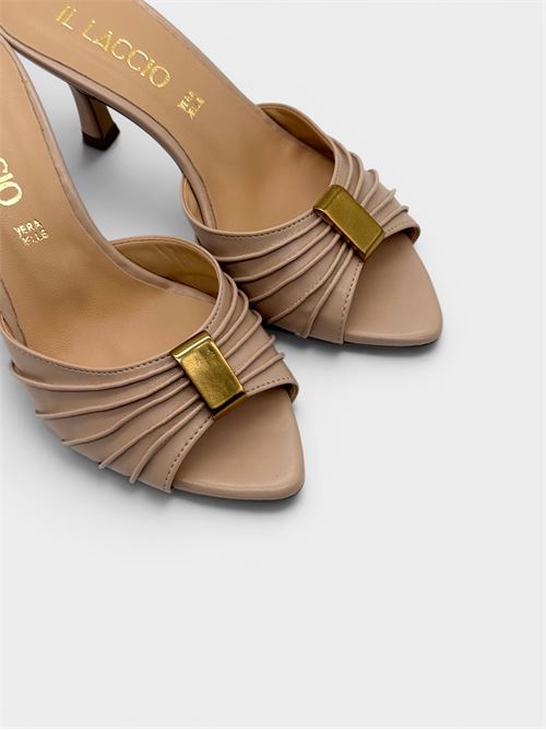 Sandalo mule beige con plissé e dettaglio dorato IL LACCIO | 2526020CAPPUCCIONUDE